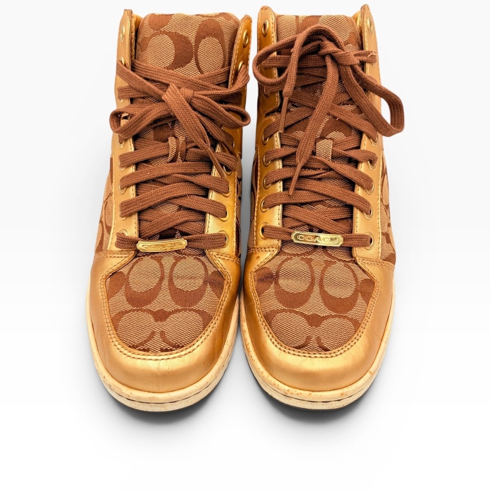 Coach Norra High Top Sneaker 9.5M Y2K Gold CC Signature Monogram Metallic Logo - Picture 2 of 9